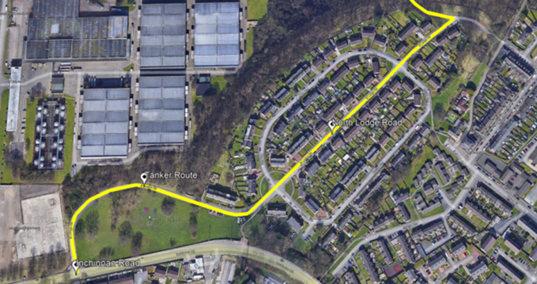 Tankers will follow this route to and from the pumping station Kings Inch Road Rising Sewer Main Upgrade