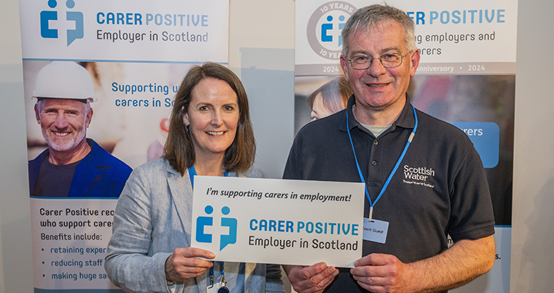Scottish Water employees Yvonne Dunne and William Johnstone celebrate Carer Positive event in the workplace during Carers Week