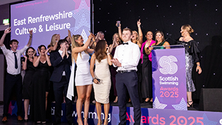 Awards night group photo of Learn to Swim Provider of the Year winner East Renfrewshire Culture and Leisure Awards night group photo of Learn to Swim Provider of the Year winner East Renfrewshire Culture and Leisure